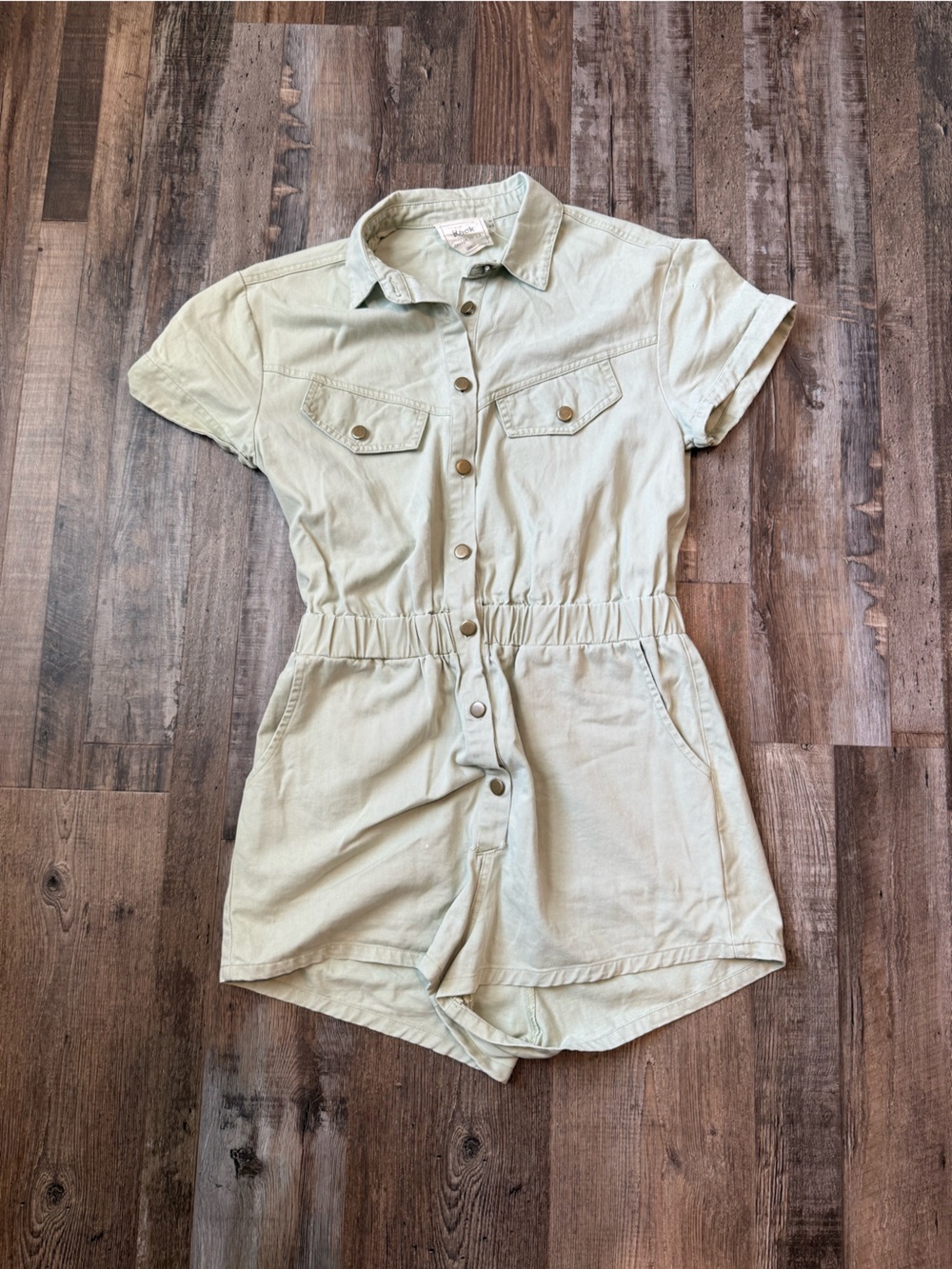 Button-Front Short Romper in Light Sage